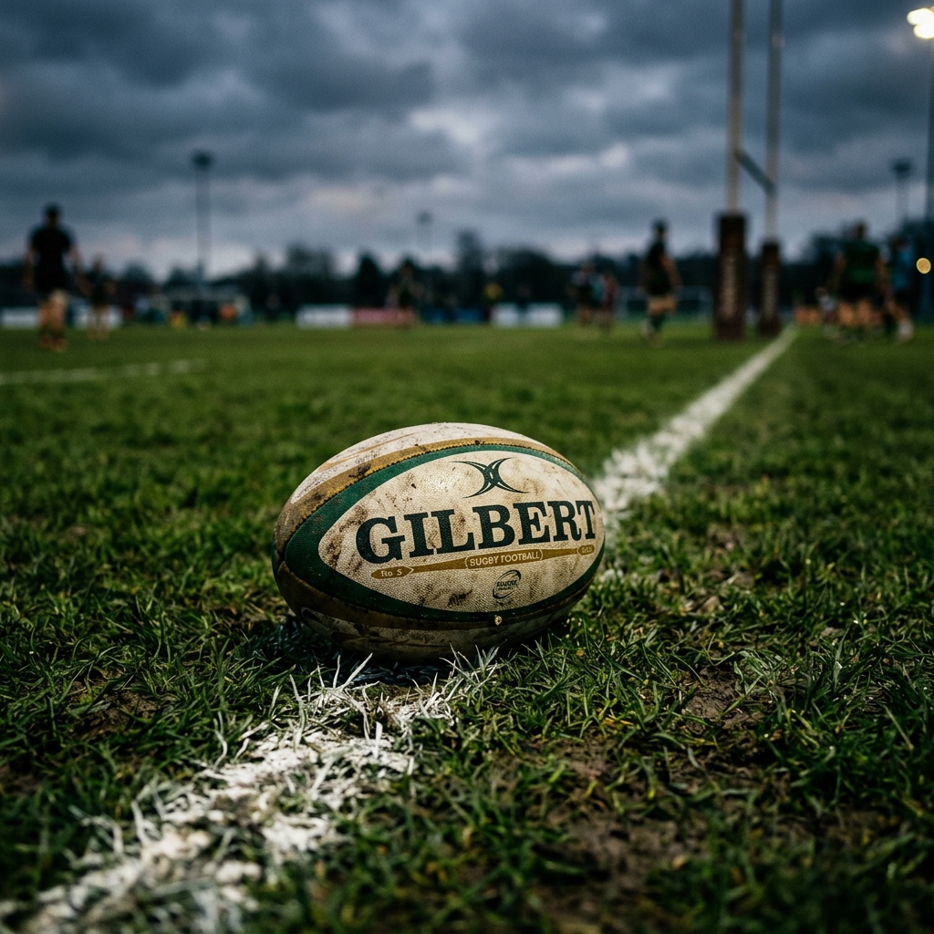 Gilbert rugby ball on pitch